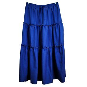 Shein Curve Maxi Skirt Blue 1X Tiered Ruffle Pull On Prarie A Line Boho READ